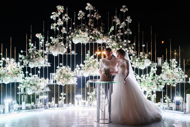 Brides Couple Cutting Wedding Cake