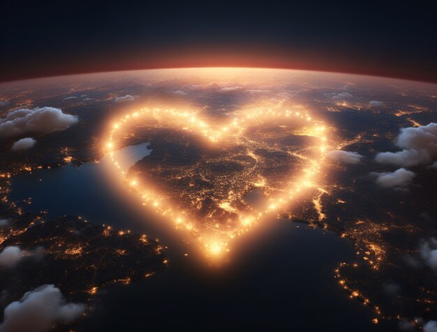 Bright 3d heart shape on planet earth