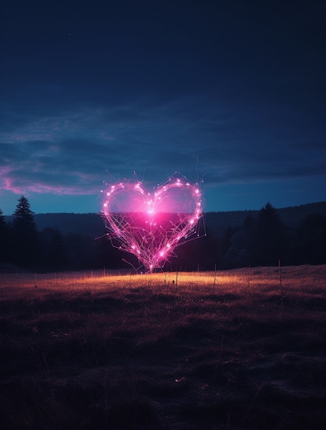 Free Photo bright 3d heart shape with nature landscape