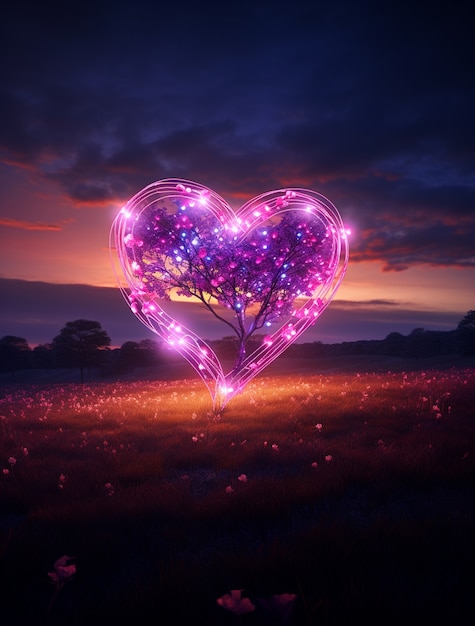 Free Photo bright 3d heart shape with nature landscape