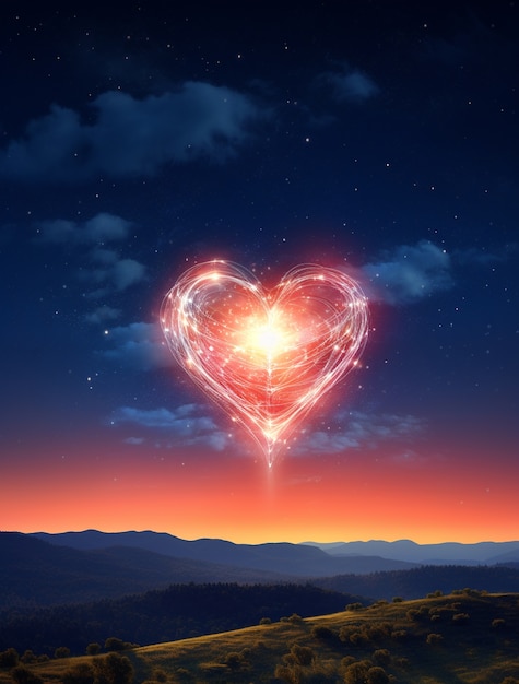 Free Photo bright 3d heart shape with nature landscape