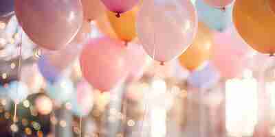 Free photo bright balloons with a party scene behind