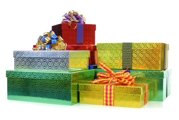 Free Photo bright christmas gift boxes