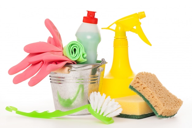 Bright colorful cleaning set on a  