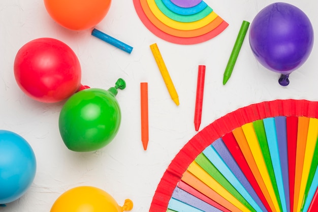 Free Photo bright composition of balloons pencils as lgbt symbols 