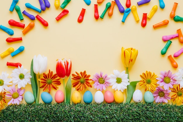 Bright composition of Easter holiday objects