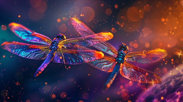 Bright dragonfly with neon shades