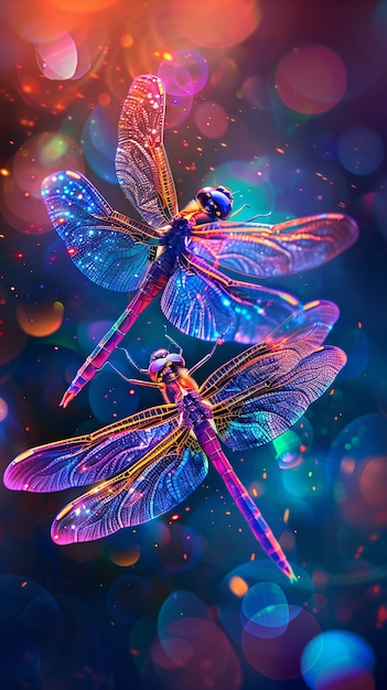 Free photo bright dragonfly with neon shades