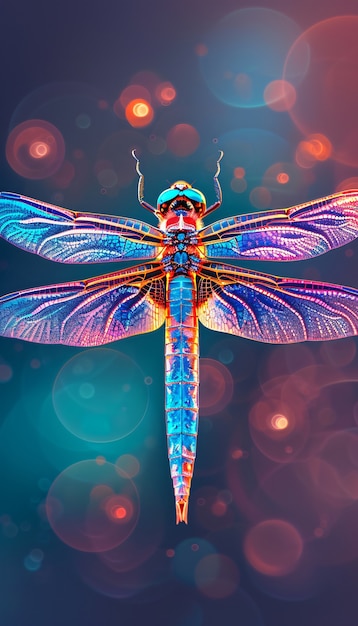 Free photo bright dragonfly with neon shades