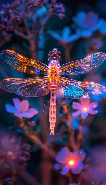 Bright dragonfly with neon shades