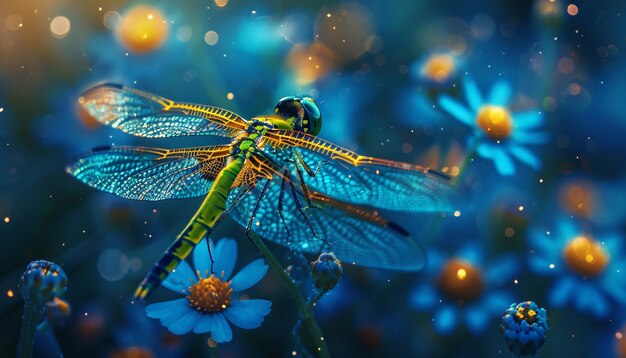 Bright dragonfly with neon shades