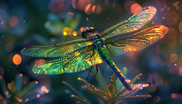 Bright dragonfly with neon shades