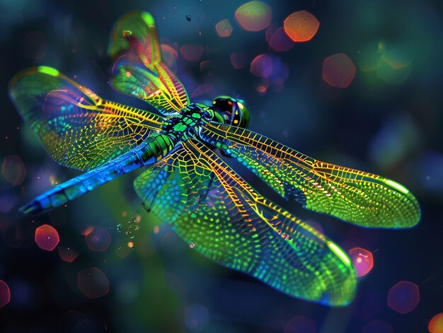 Bright dragonfly with neon shades