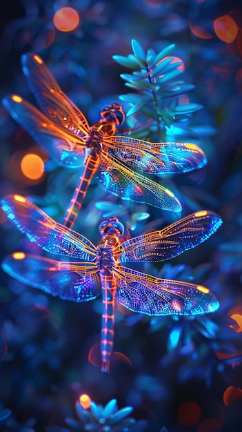 Free Photo bright dragonfly with neon shades