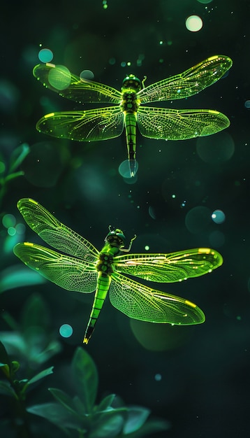 Free Photo bright dragonfly with neon shades