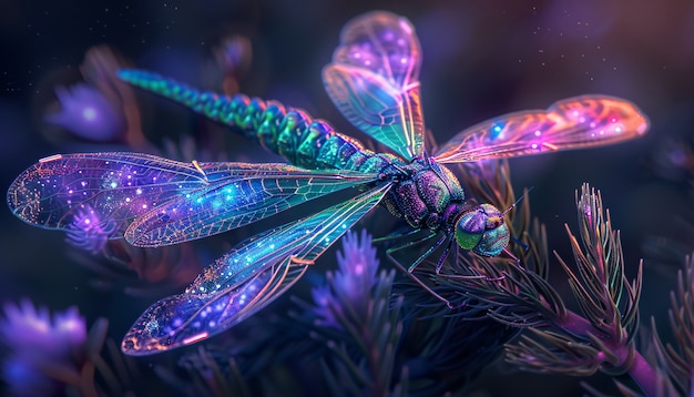 Bright dragonfly with neon shades