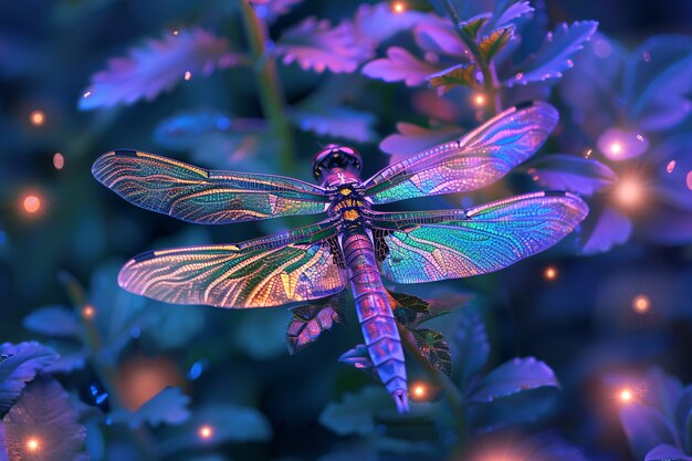 Bright dragonfly with neon shades