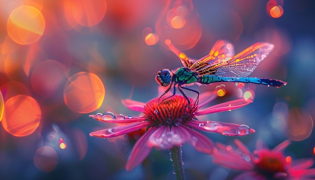 Free photo bright dragonfly with neon shades