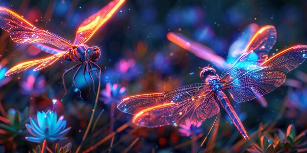 Bright dragonfly with neon shades