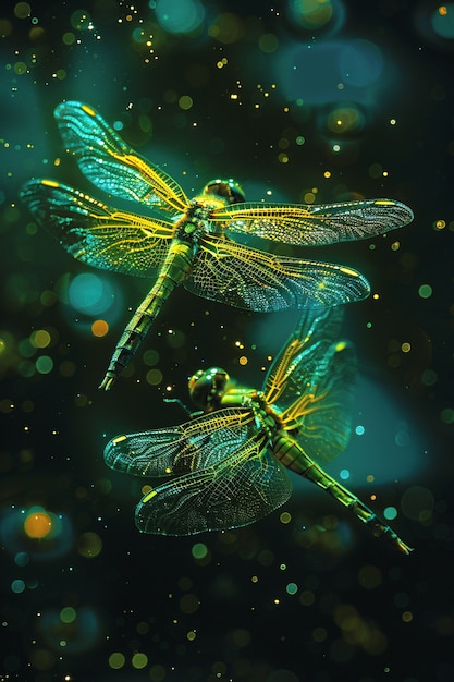 Free Photo bright dragonfly with neon shades