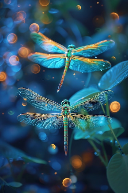 Free Photo bright dragonfly with neon shades