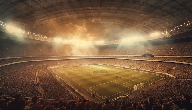 Free photo bright floodlights illuminate crowded soccer championship game generated by ai