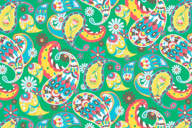 Free photo bright green paisley pattern background illustration