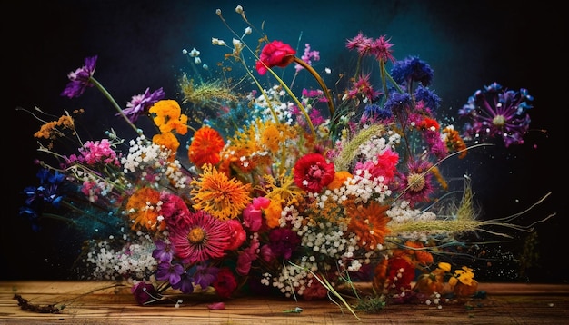 Free photo bright multi colored bouquet of lilacs and daisies generated by ai