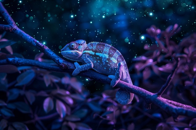 Free Photo bright neon colors shining on wild chameleon