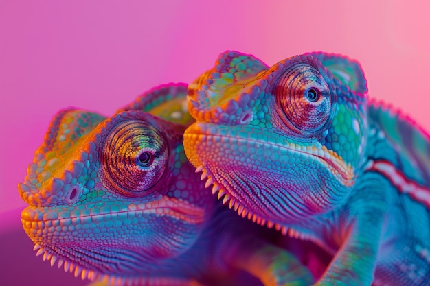 Free photo bright neon colors shining on wild chameleon