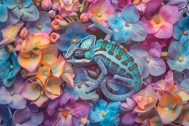 Free photo bright neon colors shining on wild chameleon