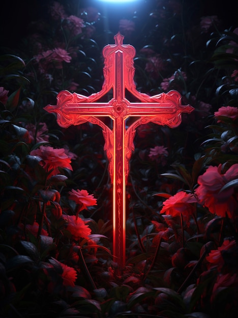 Bright neon light cross