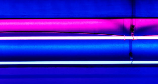 Free photo bright neon lights on the ceiling