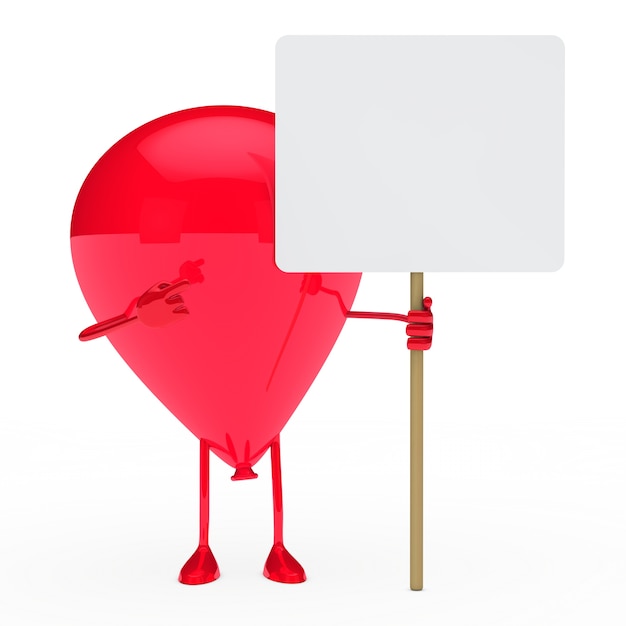 Free photo bright red balloon posing with an empty placard