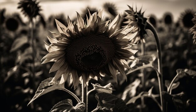 Bright sunflower head organic beauty in nature generated by AI