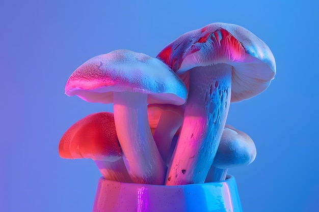 Free photo brightly colored lights with mushrooms and fungi