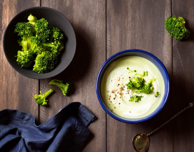 Broccoli soup winter food top view