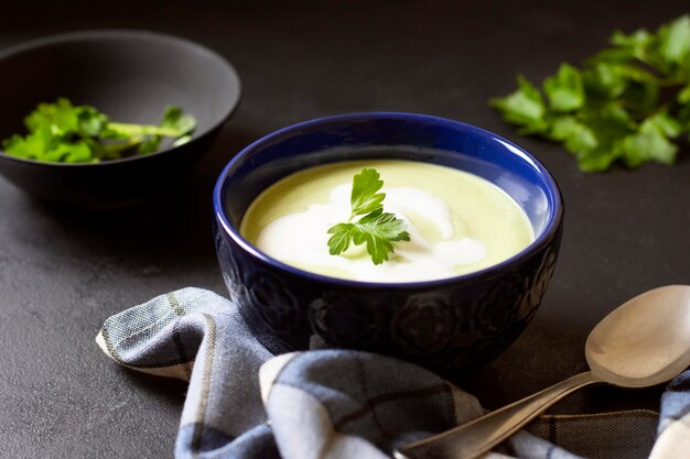 Broccoli soup winter food with parsley