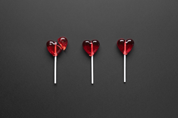 Broken lollipop heart flat lay