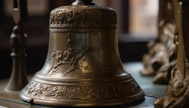 Free photo bronze handbell ancient culture ornate decoration religious tradition generated by ai