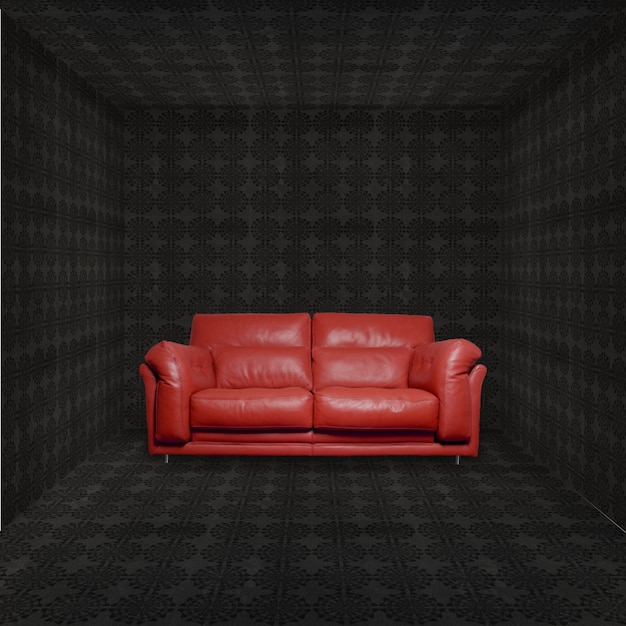 Free photo brow couch in dark room