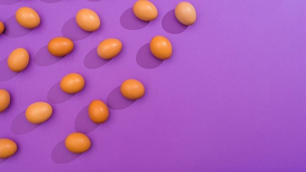 Free photo brown chicken eggs on purple table