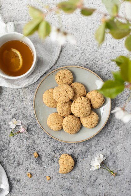 Brown cookies on gray ceramic plate