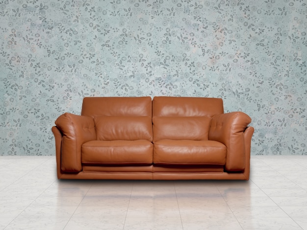 Free Photo brown sofa in blue room