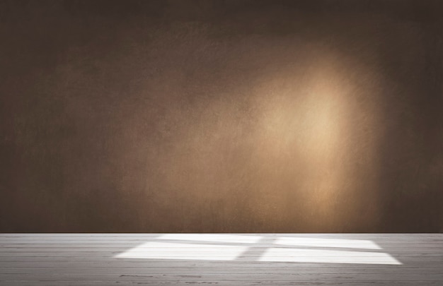 Brown wall in an empty room with concrete floor