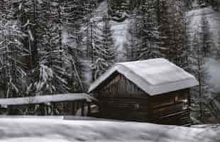 Free photo brown wooden barn during snow