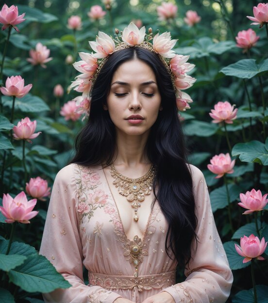 Brunette girl with eyes closed in nature