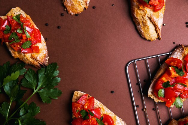 Bruschetta on  a baking tray