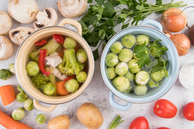 Free Photo brussels sprout soup and veggies