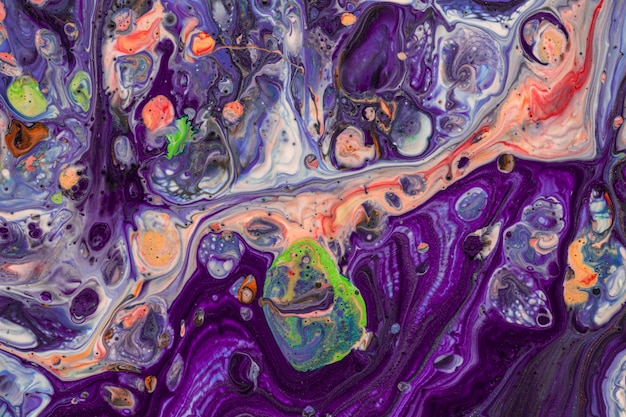 Bubbles of fluid acrylic pour painting